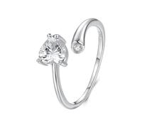 ZUOHUI S925 Sterling Silver Heart Zircon Open Ring for Women, Adjustable Wedding Band Stackable Promise Ring for Anniversary Valentine Gift