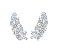 ZUOHUI S925 Sterling Silver Hypoallergenic Winter Snow Feather Cubic Zirconia Stud Earrings for Women Sensitive Ears