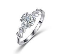 ZUOHUI S925 Sterling Silver Leaf Moissanite Ring for Women - Egg-Shaped Solitaire with Leaf Band, Nature-Inspired Engagement Promise Ring for Daily Wear(Silver,7)