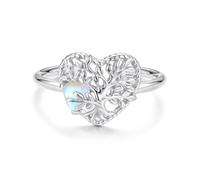ZUOHUI S925 Sterling Silver Love & Tree of Life Ring with Moonstone, Adjustable Open Band for Women, Stackable Boho Jewelry for Daily Wear & Celebrations