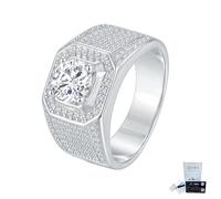 ZUOHUI S925 Sterling Silver Men's Moissanite Ring 3EX Cut D Colour Band Engagement Wedding Stackable Ring US 6-10