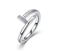ZUOHUI S925 Sterling Silver Nail Moissanite Ring for Women - Minimalist Stacking Band with Moissanite, Hypoallergenic Statement Ring for Office Daily Wear(Silver,9)