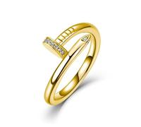ZUOHUI S925 Sterling Silver Nail Moissanite Ring for Women - Minimalist Stacking Band with Moissanite, Hypoallergenic Statement Ring for Office Daily Wear(Gold,9)