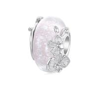 ZUOHUI S925 Sterling Silver Pink Orchid Glass Bead Charm for DIY Jewellery Making, Gift for Her - Compatible with Pandora, Troll & European Bracelets