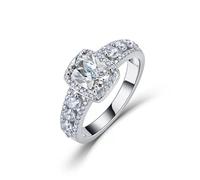ZUOHUI S925 Sterling Silver Radiant Cut Moissanite Engagement Ring for Women, Wedding Band, Stackable Ring(Silver,5)