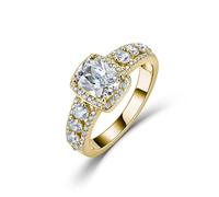 ZUOHUI S925 Sterling Silver Radiant Cut Moissanite Engagement Ring for Women, Wedding Band, Stackable Ring(Gold,6)