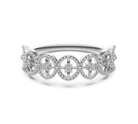 ZUOHUI S925 Sterling Silver Ring Women, Lace Hollow Mesh Stackable Band, French Vintage 5A Zircon Wedding Engagement Ring(Silver,8)