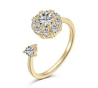 ZUOHUI S925 Sterling Silver Rotatable Full Circle Ring for Women: Adjustable Stress Relief Band with 5A Zirconia, Stackable Wedding Promise Ring(Gold)
