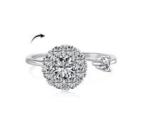 ZUOHUI S925 Sterling Silver Rotatable Full Circle Ring for Women: Adjustable Stress Relief Band with 5A Zirconia, Stackable Wedding Promise Ring(Silver)