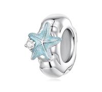 ZUOHUI S925 Sterling Silver Sea Star Shell Surfboard Charms, DIY Beach Theme Jewellery Making Beads, Compatible with Pandora Bracelets, Gift for Women Her(Starfish Silicone Spacer Bead)