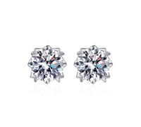 ZUOHUI S925 Sterling Silver Snowflake Moissanite Stud Earrings for Women, Hypoallergenic Push Back Design, Commute Accessory with Recyclable Gift Box(Silver,1ct)
