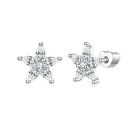 ZUOHUI S925 Sterling Silver Sparkling Zirconia Floral Stud Earrings for Women, Dainty Sweet Style Lightweight Earrings for Daily Wear & Gifting