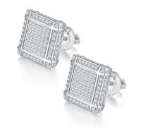 ZUOHUI S925 Sterling Silver Square Grid Moissanite Stud Earrings | Screw Back Hoop Climbers for Hip-Hop & Daily Wear | Unisex Edgy Jewelry Gifts(Silver)