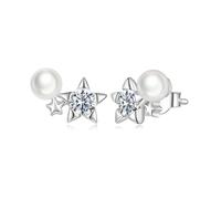 ZUOHUI S925 Sterling Silver Star Stud Earrings with Pearl & Moissanite, Hypoallergenic Push Back Closure, Dainty Jewelry for Daily Wear, Office, Date Night (Women’s Elegant Fairycore Accessories)