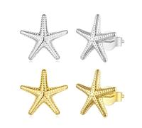 ZUOHUI S925 Sterling Silver Starfish Stud Earrings - Hypoallergenic Summer Jewelry, Minimalist Design for Women, Daily Wear & Office Outfits(2 pairs)
