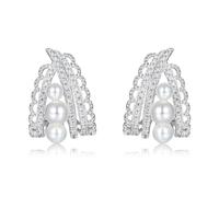 ZUOHUI S925 Sterling Silver Triangle Stud Earrings for Women, Vintage Lace Pearl Design, Hypoallergenic Gold Plated, Office Wedding Travel Gift
