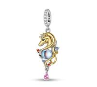ZUOHUI S925 Sterling Silver Unicorn Charm - 14k Gold Plated Moonstone Pendant for DIY Jewelry, Bracelets & Gifts (Women, Girls, Sisters)