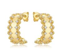 ZUOHUI S925 Sterling Silver Vintage Lace Ear Cuffs Hypoallergenic Push Back Earrings for Women | Bridal, Office, Gift | Gold Plated, Cubic Zirconia
