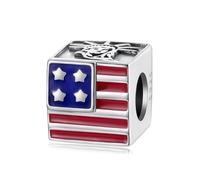 ZUOHUI S925 Sterling Silver Women’s Bead Charms - USA Poland Italy France Souvenir Cube Beads for DIY Jewellery Making & Pandora Bracelets, Gift for Her(SCC3165)