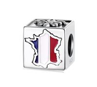 ZUOHUI S925 Sterling Silver Women’s Bead Charms - USA Poland Italy France Souvenir Cube Beads for DIY Jewellery Making & Pandora Bracelets, Gift for Her(SCC3167)