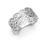 ZUOHUI S925 Sterling Silver Women’s Ring, French Vintage Lace Geometric Band, 8.7mm Stackable Wedding or Anniversary Ring, Hypoallergenic(Silver,8)