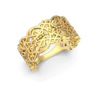 ZUOHUI S925 Sterling Silver Women’s Ring, French Vintage Lace Geometric Band, 8.7mm Stackable Wedding or Anniversary Ring, Hypoallergenic(Gold,9)