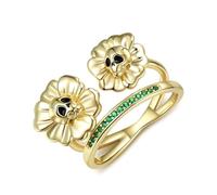 ZUOHUI Skull Sunflower Adjustable Ring S925 Sterling Silver Gold-Plated for Women, Gothic Vintage Statement Ring, Hip Hop Jewelry Gift
