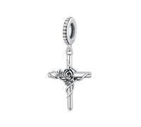 ZUOHUI Sterling Silver Rose Cross Charm for Women - Romantic DIY Jewellery Making Bead, Gift for Her, Compatible with Pandora Bracelets