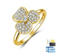 ZUOHUI Unisex 925 Sterling Silver Round Cut 6A Moissanite Three Leaf Clover Pavé Stackable Ring(Gold,8)