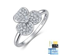 ZUOHUI Unisex 925 Sterling Silver Round Cut 6A Moissanite Three Leaf Clover Pavé Stackable Ring(Silver,6)