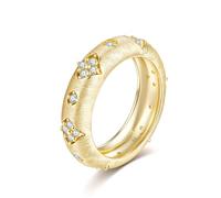 ZUOHUI Unisex 925 Sterling Silver Round Moissanite Ring Brushed Vintage 0.3ctw Stackable(Gold,6)