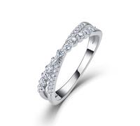 ZUOHUI Unisex 925 Sterling Silver Round Moissanite Ring Cross Twist Full Pave 0.3ct Stackable Band(Silver,5)