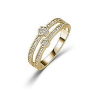 ZUOHUI Unisex 925 Sterling Silver Round Moissanite Ring Hexagon Double Layer 0.27ct Stackable(Gold,7)