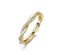 ZUOHUI Unisex 925 Sterling Silver Round Moissanite Ring Twisted Rope Full Pave 0.2ct Stackable Band(Gold,5)