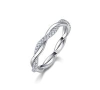 ZUOHUI Unisex 925 Sterling Silver Round Moissanite Ring Twisted Rope Full Pave 0.2ct Stackable Band(Silver,7)