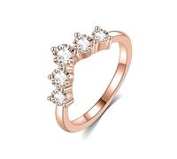 ZUOHUI V-Shape S925 Sterling Silver Moissanite Stacking Ring for Women & Men, 3-4mm Round Cut, Wedding Engagement Gift(Rose Gold Zircon,8)
