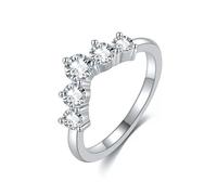 ZUOHUI V-Shape S925 Sterling Silver Moissanite Stacking Ring for Women & Men, 3-4mm Round Cut, Wedding Engagement Gift(Silver Zircon,9)