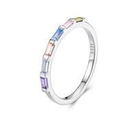 ZUOHUI Vibrant Colourful Zircon Solitaire Ring for Women, S925 Sterling Silver Plated Stackable Thin Band for Daily Wear & Office Style(6)