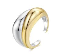 ZUOHUI Vintage 2-Tone Adjustable Open Ring for Women, Copper Electroplated Stackable Band with High-Gloss Finish for Daily Wear & Office Style