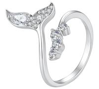 ZUOHUI Women 925 Silver Fish Tail Moissanite Open Ring Adjustable | 925 Sterling Silver with D Color VVS1 Moissanite Hypoallergenic with GRA Certificate for Her Stackable Wedding Birthday