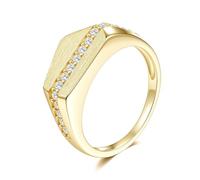 ZUOHUI Women 925 Sterling Silver Round Cut Moissanite Asymmetric Geometric Brushed Ring(Gold,5)
