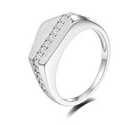 ZUOHUI Women 925 Sterling Silver Round Cut Moissanite Asymmetric Geometric Brushed Ring(Silver,9)