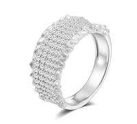 ZUOHUI Women 925 Sterling Silver Round Cut Moissanite Full Pavé Brushed Wide Eternity Band(Silver,8)