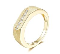 ZUOHUI Women 925 Sterling Silver Round Cut Moissanite Geometric Brushed Stackable Eternity Band(Gold,8)
