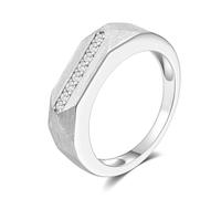 ZUOHUI Women 925 Sterling Silver Round Cut Moissanite Geometric Brushed Stackable Eternity Band(Silver,6)