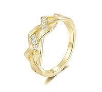 ZUOHUI Women 925 Sterling Silver Round Cut Moissanite Wavy Interlocking Brushed Stackable Ring(Gold,6)