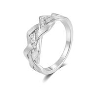 ZUOHUI Women 925 Sterling Silver Round Cut Moissanite Wavy Interlocking Brushed Stackable Ring(Silver,7)