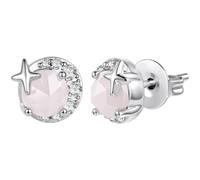 ZUOHUI Women Copper White Gold Plated Moon Rose Quartz Stud Earrings | 925 silver post push back clasp for women daily office wear gift Birthday Valentine's Day Christmas Anniversary Mother's Day