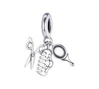 ZUOHUI Women’s 3-in-1 Scissors Comb Mirror Charm - Platinum Plated Copper Bead for DIY Bracelets, Necklaces, Keychains | 4.5mm Hole