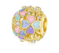 ZUOHUI Women’s 925 Sterling Silver Gold-Plated Four-Leaf Clover Autumn Leaves Bead Charms for Pandora Bracelets & Necklace Pendant, 4.5mm DIY Jewellery Making Supplies